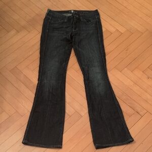 7 For All Mankind Pink Rhinestone Pocket Dark Wash Flare Jeans Size 27